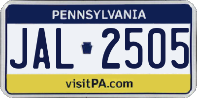 PA license plate JAL2505