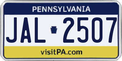 PA license plate JAL2507