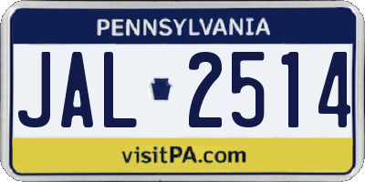 PA license plate JAL2514