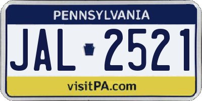 PA license plate JAL2521