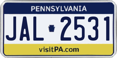 PA license plate JAL2531