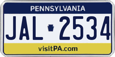 PA license plate JAL2534