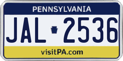 PA license plate JAL2536