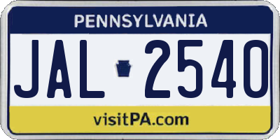 PA license plate JAL2540