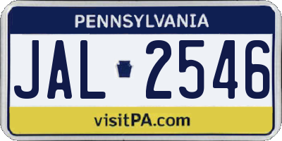 PA license plate JAL2546