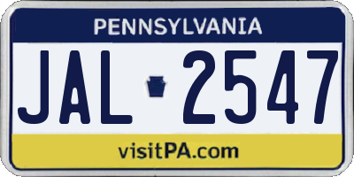 PA license plate JAL2547