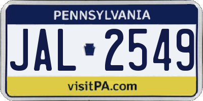 PA license plate JAL2549