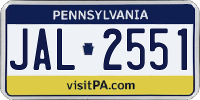 PA license plate JAL2551