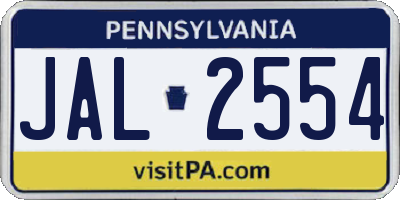 PA license plate JAL2554