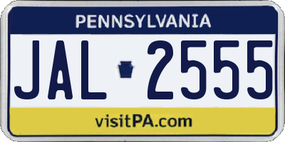 PA license plate JAL2555