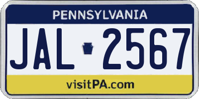 PA license plate JAL2567