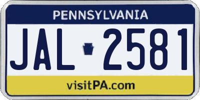 PA license plate JAL2581