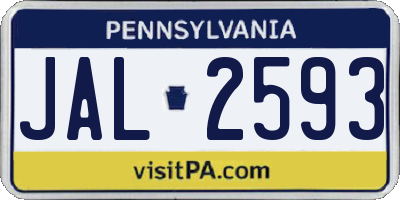 PA license plate JAL2593