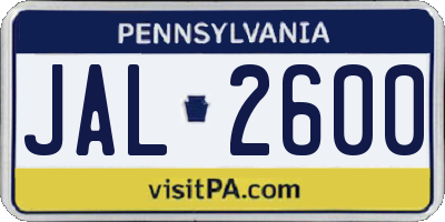 PA license plate JAL2600