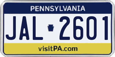 PA license plate JAL2601