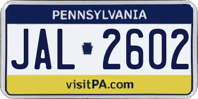 PA license plate JAL2602