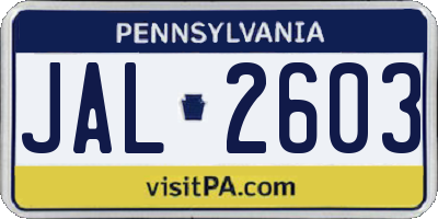 PA license plate JAL2603