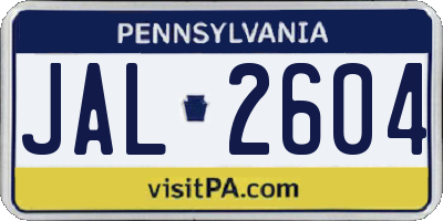 PA license plate JAL2604