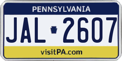 PA license plate JAL2607