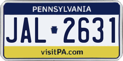 PA license plate JAL2631