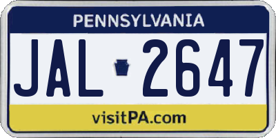 PA license plate JAL2647