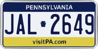 PA license plate JAL2649