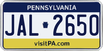 PA license plate JAL2650