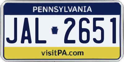 PA license plate JAL2651