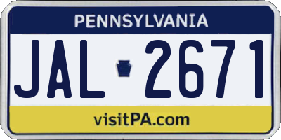 PA license plate JAL2671