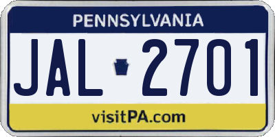 PA license plate JAL2701