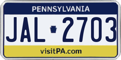 PA license plate JAL2703