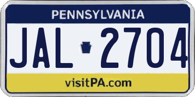 PA license plate JAL2704