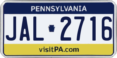 PA license plate JAL2716
