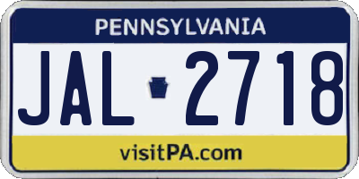 PA license plate JAL2718