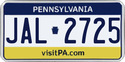 PA license plate JAL2725