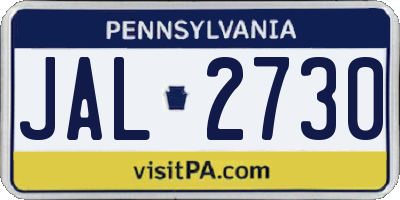 PA license plate JAL2730