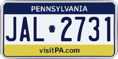 PA license plate JAL2731