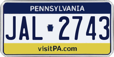 PA license plate JAL2743