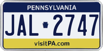 PA license plate JAL2747