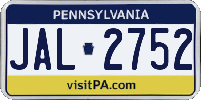 PA license plate JAL2752