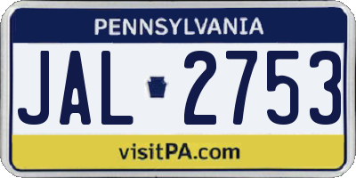 PA license plate JAL2753