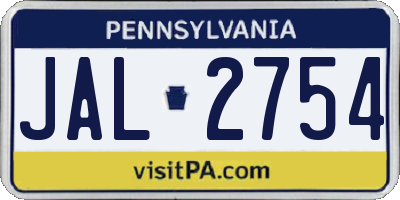 PA license plate JAL2754