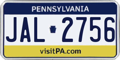 PA license plate JAL2756