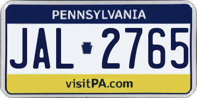 PA license plate JAL2765