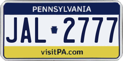 PA license plate JAL2777