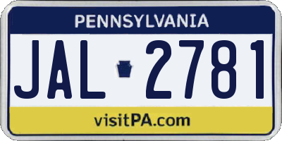 PA license plate JAL2781