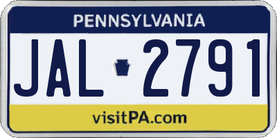 PA license plate JAL2791