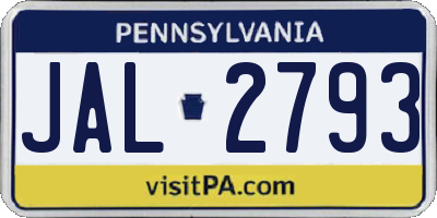 PA license plate JAL2793