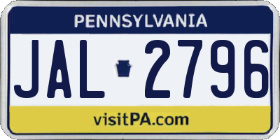 PA license plate JAL2796