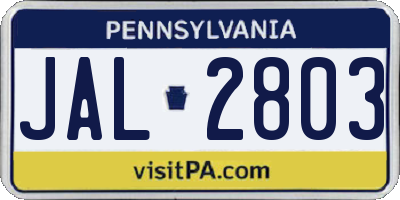 PA license plate JAL2803